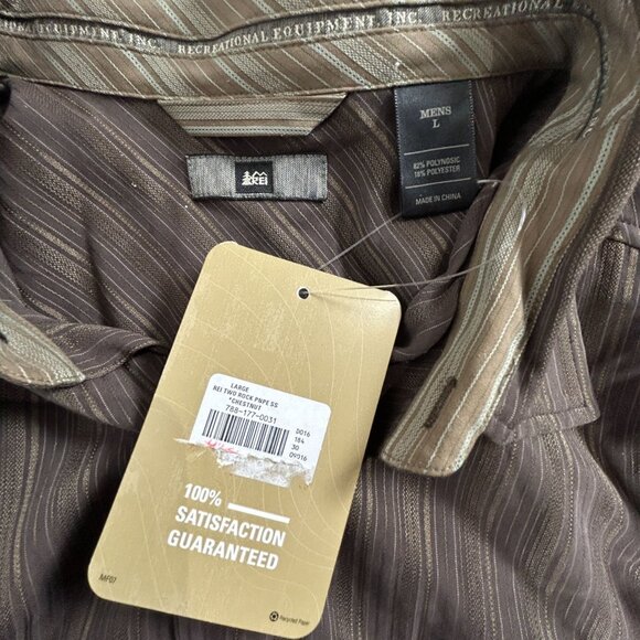 REI Mens Two Rock Striped Short Sleeve Shirt Large Brown Travel Lightweight New - Picture 3 of 9